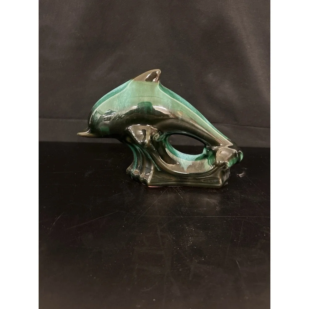 Ceramic Dark Teal Decorative Dolphin Figurine